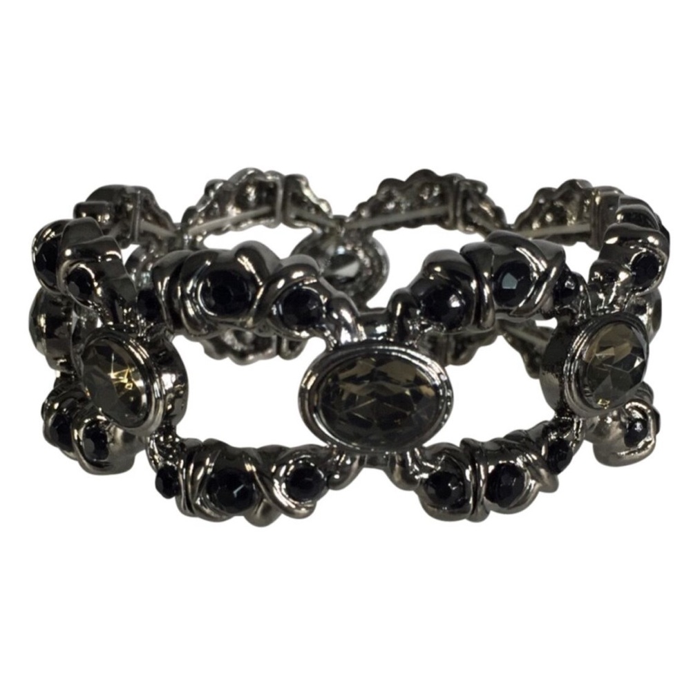 Black Rhinestone Gun Metal Open link Statement Stretch Bracelet